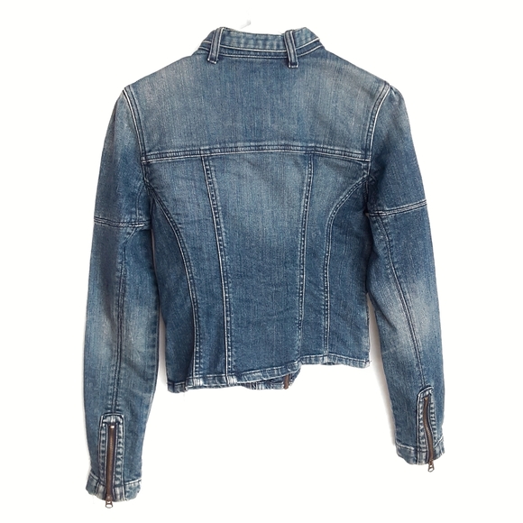 VTG ABERCROMBIE & FITCH Moto Style Denim Jean Jacket Size XSmall / Small - Picture 2 of 8
